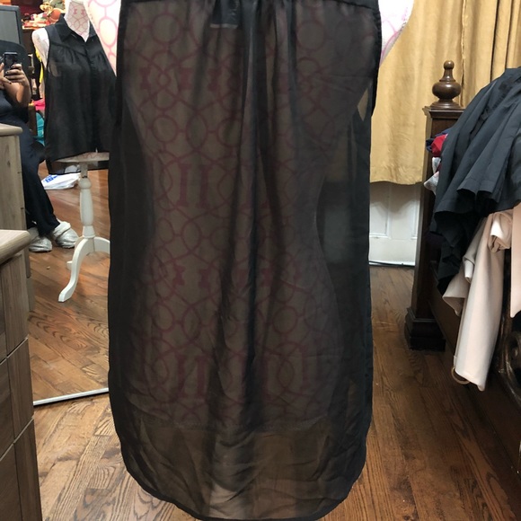 Black polyester button down see through shirt. - Picture 4 of 6